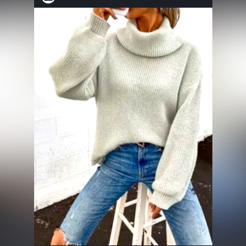 Topshop ballon sleeve turtleneck grey sweater 98$ knit fall casual cozy casual